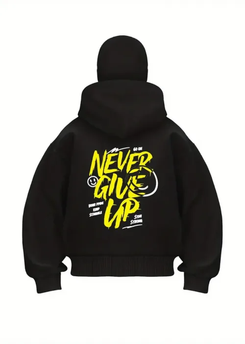 Never Give Up Baskılı Kar Maskeli Ninja Unisex Sweatshirt Hırka