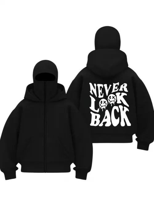 Never Lock Back Baskılı Siyah Samuray Kar Maske Sweatshirt Hırka