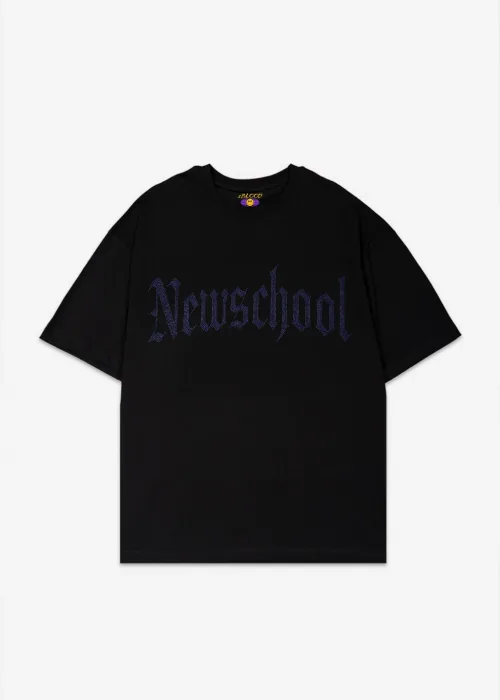 NewSchool Mavi Taş Baskılı Oversize Unisex T-shirt