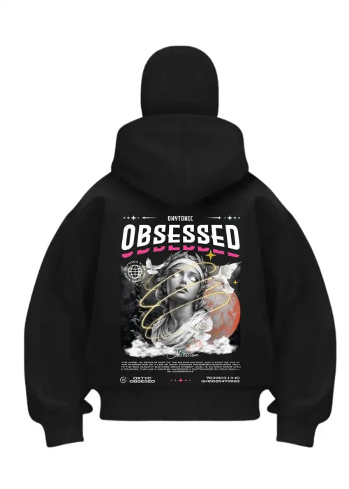 Obsesssed Baskılı Siyah Samuray Kar Maske Sweatshirt Hırka