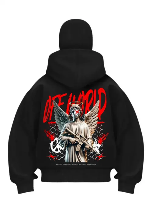 Off World Baskılı Siyah Samuray Kar Maske Sweatshirt Hırka