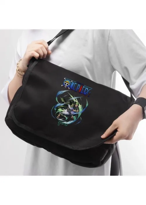 One Piece Blue Zoro Baskılı Unisex Siyah Postacı Çantası