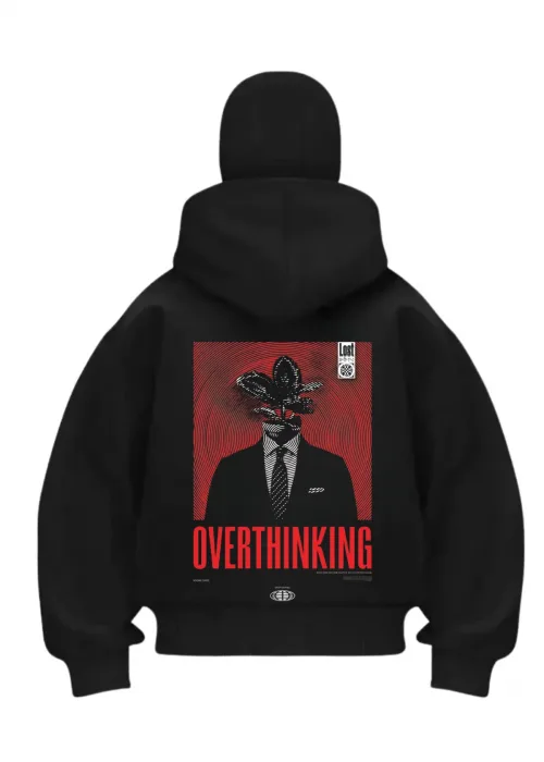 Overthınkıng Baskılı Siyah Samuray Kar Maske Sweatshirt Hırka