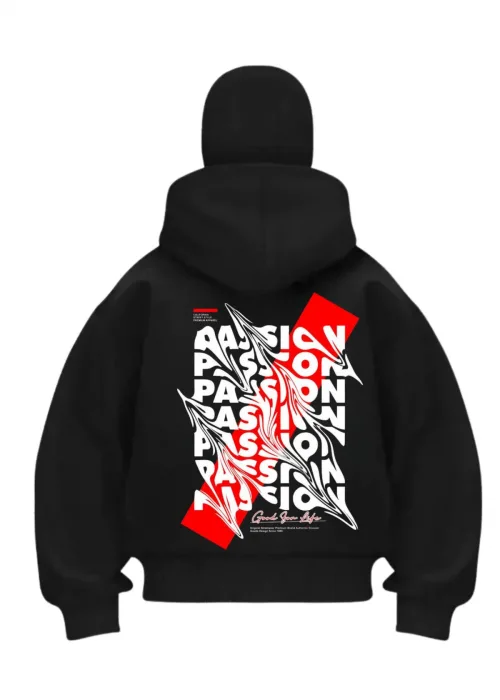 Passion Baskılı Siyah Samuray Kar Maske Sweatshirt Hırka