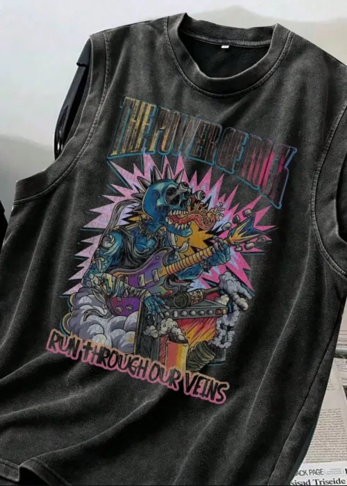 The Power Rock Atlet Bisiklet Yaka Yıkamalı Vintage Unisex Oversize T-Shirt