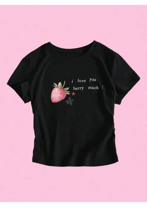 Pink Strawberry Fruit Siyah Body Crop