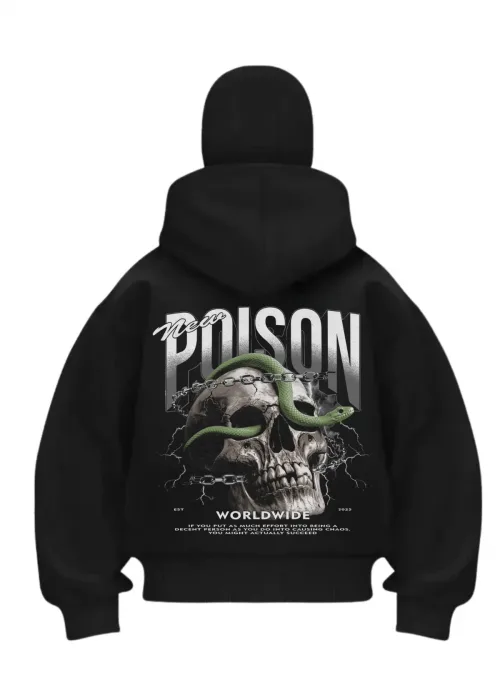 Poisen Skull Baskılı Siyah Samuray Kar Maske Sweatshirt Hırka