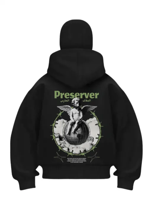 Preserver Angels Baskılı Siyah Samuray Kar Maske Sweatshirt Hırka