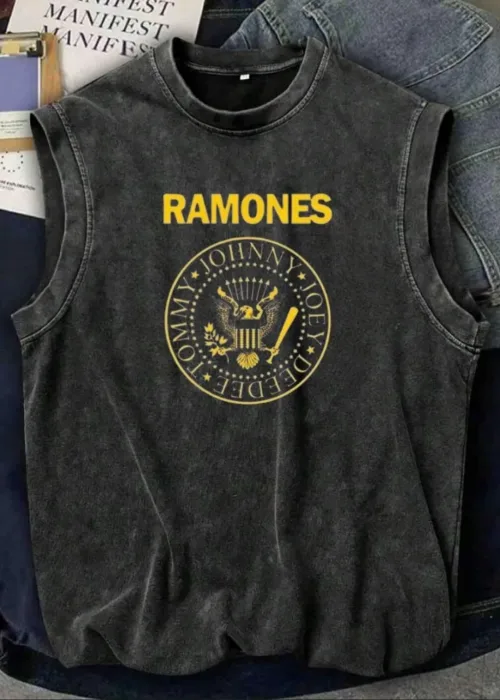 Ramones Atlet Bisiklet Yaka Yıkamalı Vintage Unisex Oversize T-Shirt