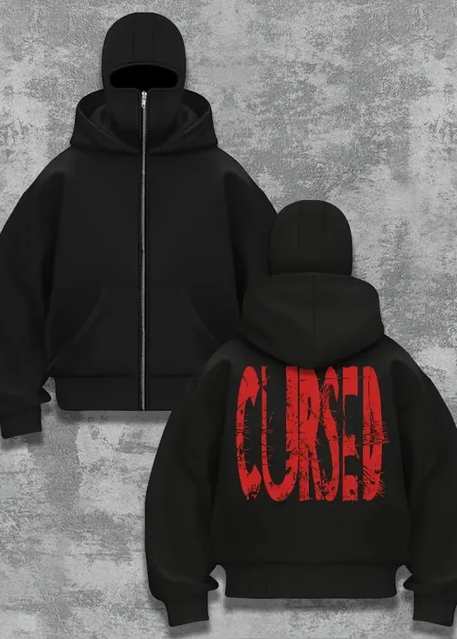 Red Cursed Baskılı Kar Maskeli Ninja Unisex Sweatshirt Hırka