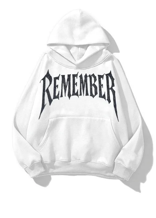 Remember Beyaz Taş Baskılı Oversize Unisex Kapüşonlu Sweat