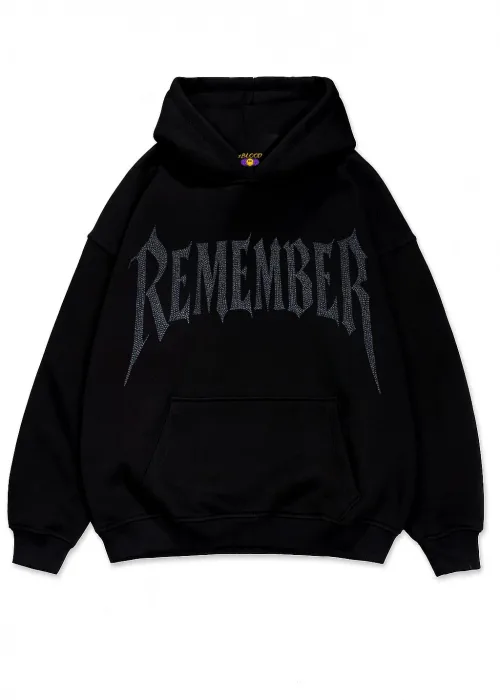 Remember Beyaz Taş Baskılı Oversize Unisex Kapüşonlu Sweatshirt