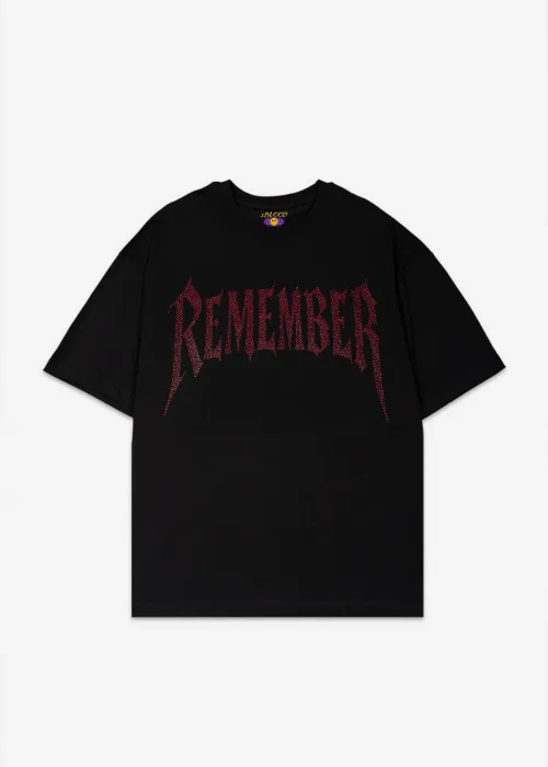 Remember Kırmızı Taş Baskılı Oversize Unisex T-shirt