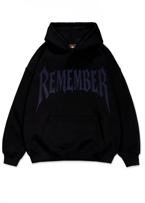 Remember Mavi Taş Baskılı Oversize Unisex Kapüşonlu Sweatshirt