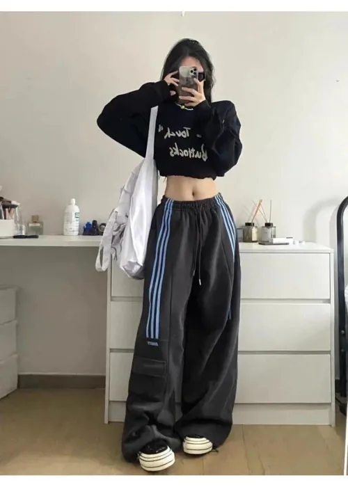 Retro Çizgi Detaylı Baggy Unisex Eşofman Altı