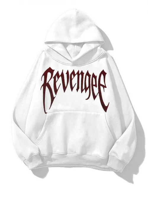 Revenge Kırmızı Taş Baskılı Oversize Unisex Kapüşonlu Sweat