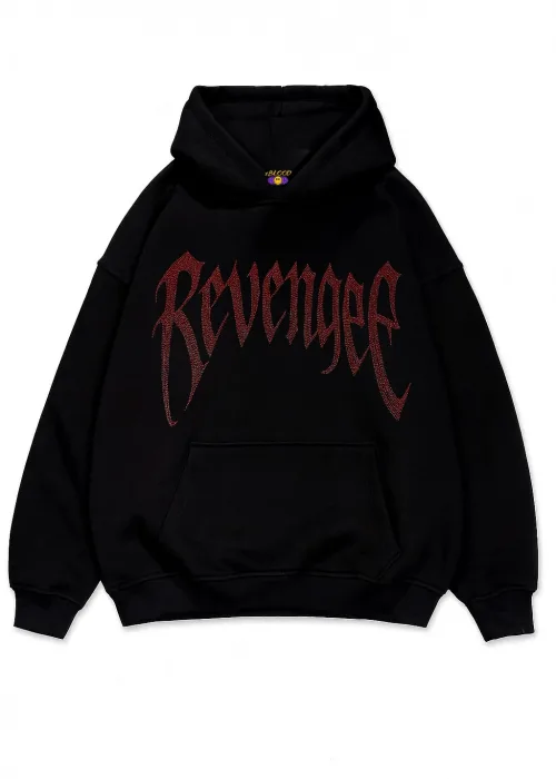 Revenge Kırmızı Taş Baskılı Oversize Unisex Kapüşonlu Sweatshirt