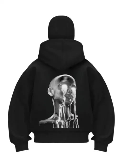 Robotic Cry Baskılı Siyah Samuray Kar Maske Sweatshirt Hırka