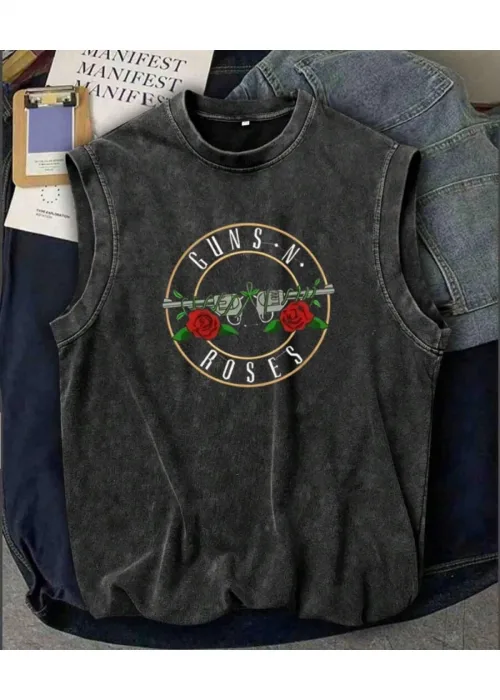 Rock Serisi Yıkamalı Guns N Roses Unisex Eskitme Atlet