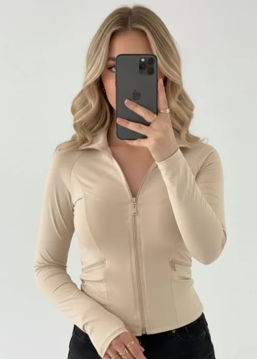 BEJ Rover Basic Slim Fit Fermuarlı Bluz