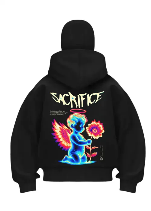 Sacrifice Baskılı Siyah Samuray Kar Maske Sweatshirt Hırka