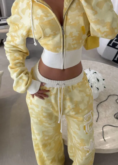 Sarı Restock Kamuflaj Baggy Alt Üst Eşofman Takımı ( 3 İplik Şardonlu)