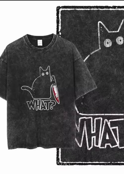 şaşkın what kedi yıkamalı tişört