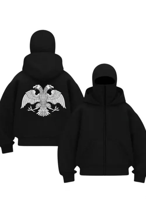 Siyah Çift Başlı Kartal Baskılı Kar Maskeli Unisex Sweatshirt Hırka
