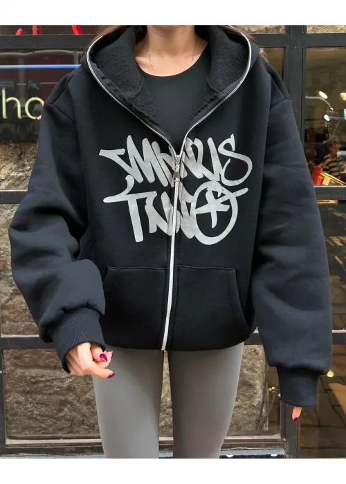 Minus Hırka Two Detail Fermuarlı Unisex Oversize Ful Zip Hırka