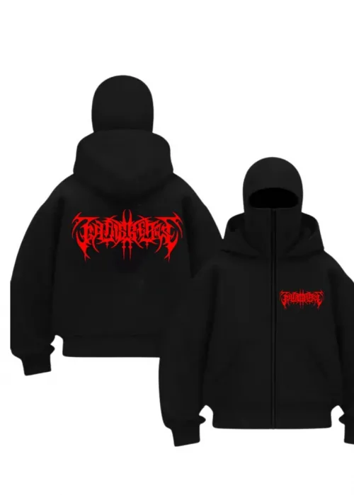 Siyah Blood Script Baskılı Kar Maskeli Unisex Sweatshirt Hırka