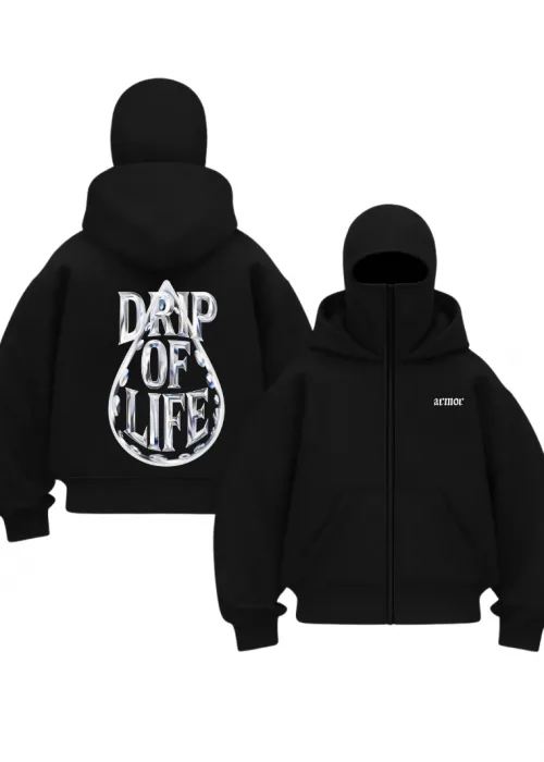 Siyah Drıp Of Life Baskılı Kar Maskeli Unisex Sweatshirt Hırka