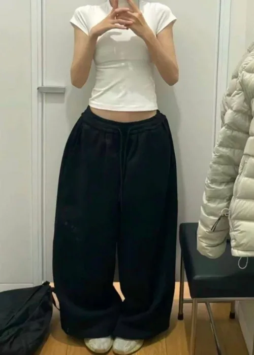 Siyah Extra Salaş Baggy Eşofman Altı