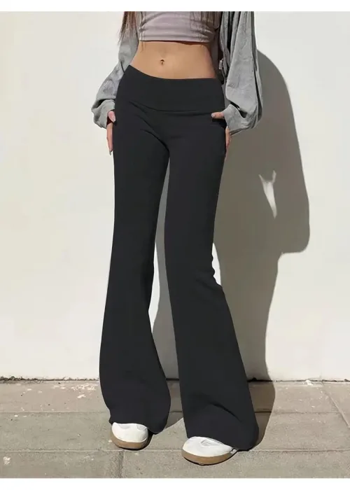 Siyah İspanyol Paça Tayt Beli Lastikli