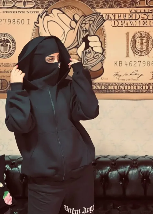 Siyah Kar Maskeli Samuray Kapüşonlu Sweatshirt