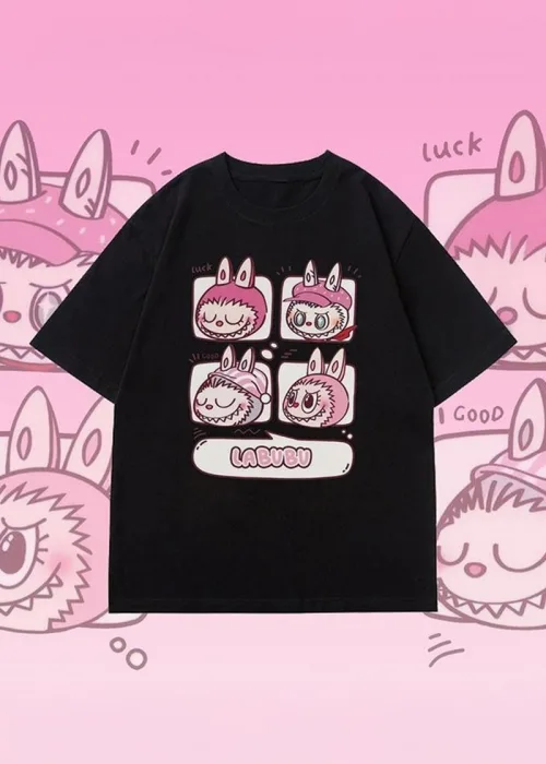 Siyah Labubu Chat Collage Unisex T-shirt
