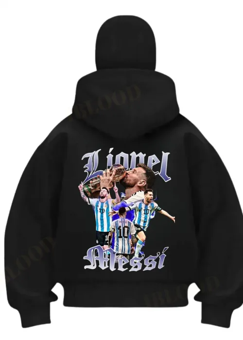 Siyah Lionel Messi Baskılı Kar Maskeli Unisex Sweatshirt Hırka