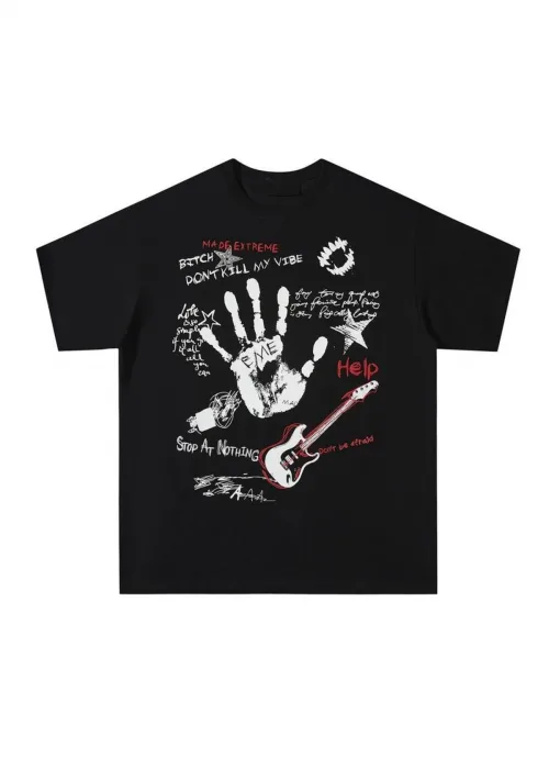 Siyah Made Extreme Guitar Unisex Kısa Kollu Tshirt