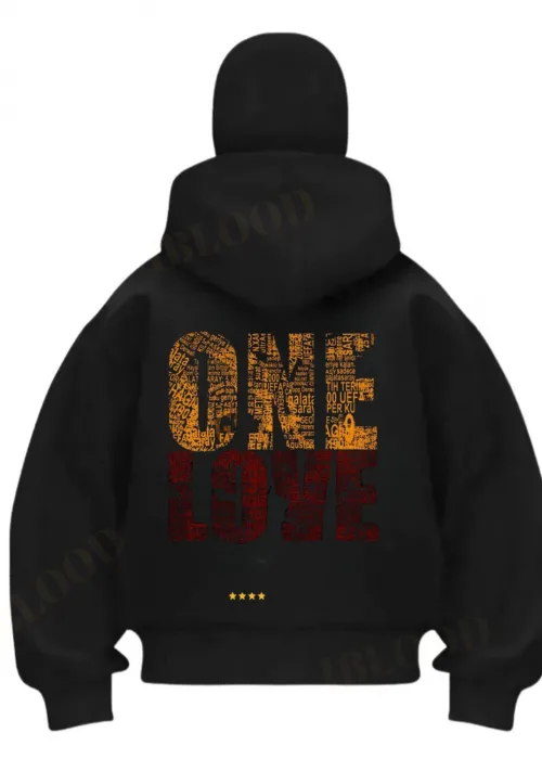 Siyah OneLove Baskılı Kar Maskeli Unisex Sweatshirt Hırka