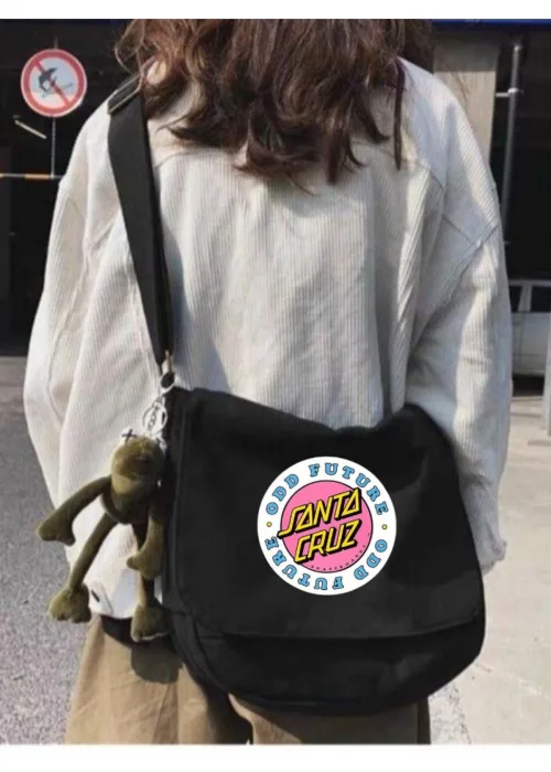 Siyah Pembe Santa Cruz Baskılı Unisex Askılı Postacı Çanta