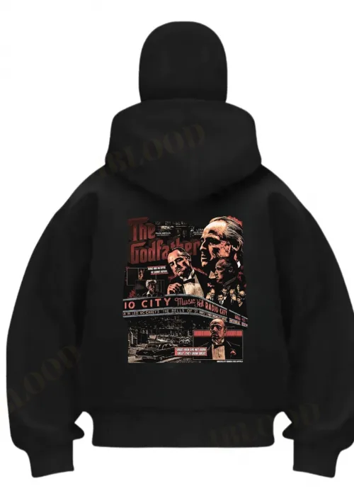 Siyah The GodFather Baskılı Kar Maskeli Unisex Sweatshirt Hırka