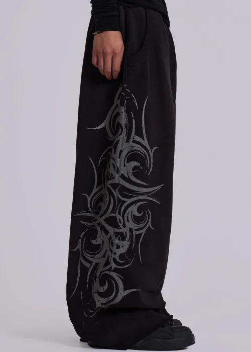 Siyah Tribal Detay Baggy Eşofman Altı