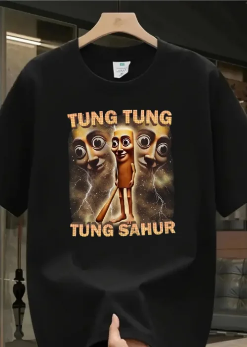 Siyah Tung Tung Tung Sahur Baskılı Unisex Oversize T-Shirt