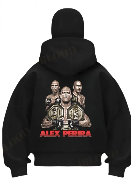 Siyah Ufc Alex Perıra Baskılı Kar Maskeli Unisex Sweatshirt Hırka