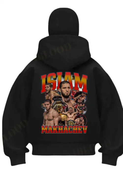 Siyah Ufc Islam Makhachev Baskılı Kar Maskeli Unisex Sweatshirt Hırka
