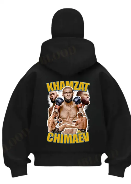 Siyah Ufc Khamzat Chımaev Baskılı Kar Maskeli Unisex Sweatshirt Hırka