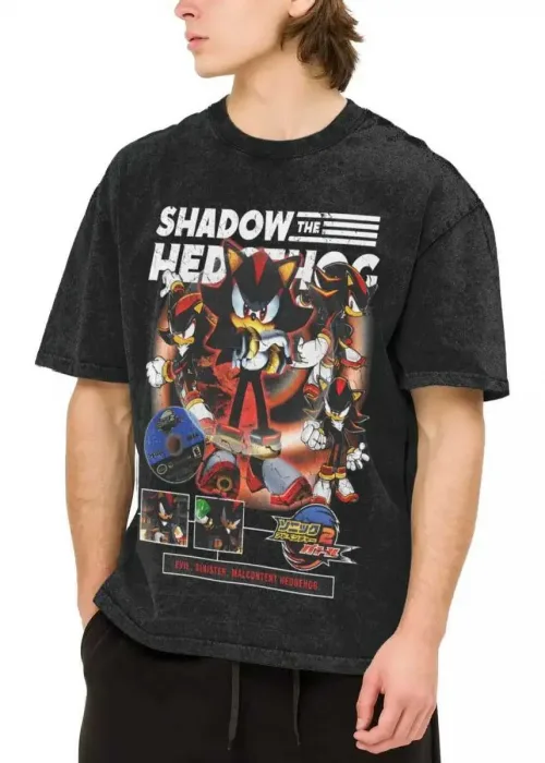 Siyah Yıkamalı Sonic Shadow Unisex T-shirt