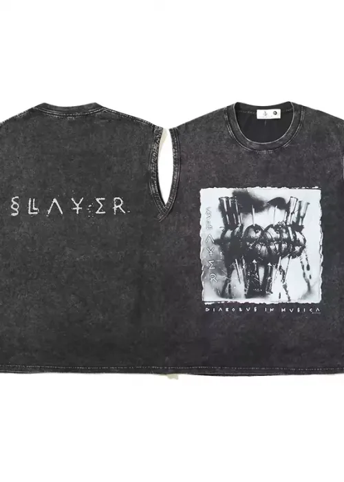 Slayer Baskılı Vintage Unisex Oversize Yıkamalı Atlet