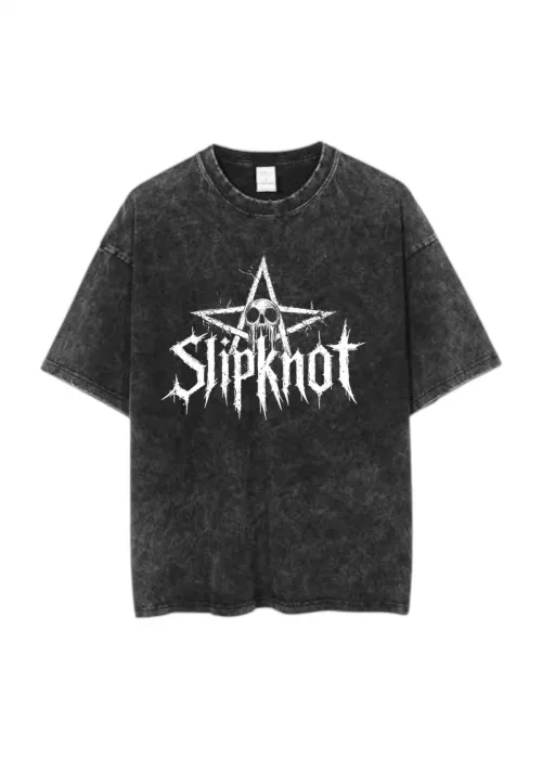SlipKnot Baskılı Yıkamalı Eskitme Unisex Tişört