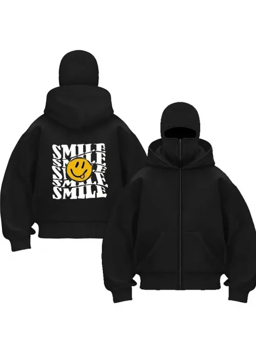 Smile Baskılı Kar Maskeli Ninja Unisex Sweatshirt Hırka