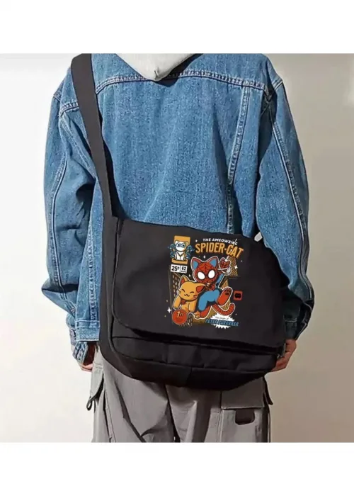 Spider-cat Baskılı Unisex Postacı Çantası